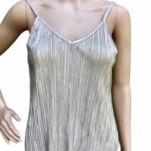 NWOT Madrag Shiny Metallic Silver Dressy Loosen Tank Top, Size M/L